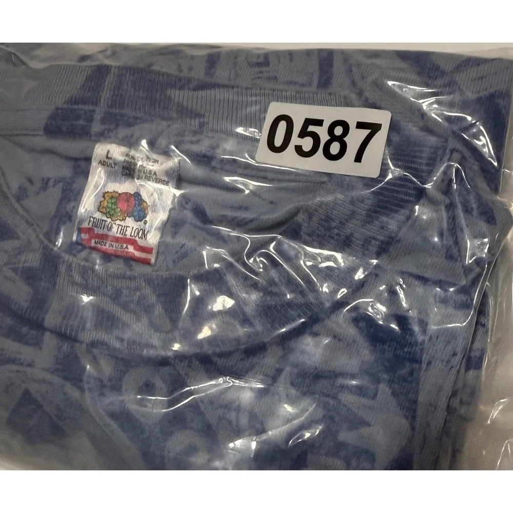 Vintage 90s Fruit of the‎ Loom MAPCO AOP T Shirt Blue Single Stitch Large